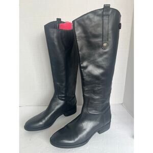 Sam Edelman Penny Black Leather Wide Calf Tall Back Zip Up Riding Boots 8.5